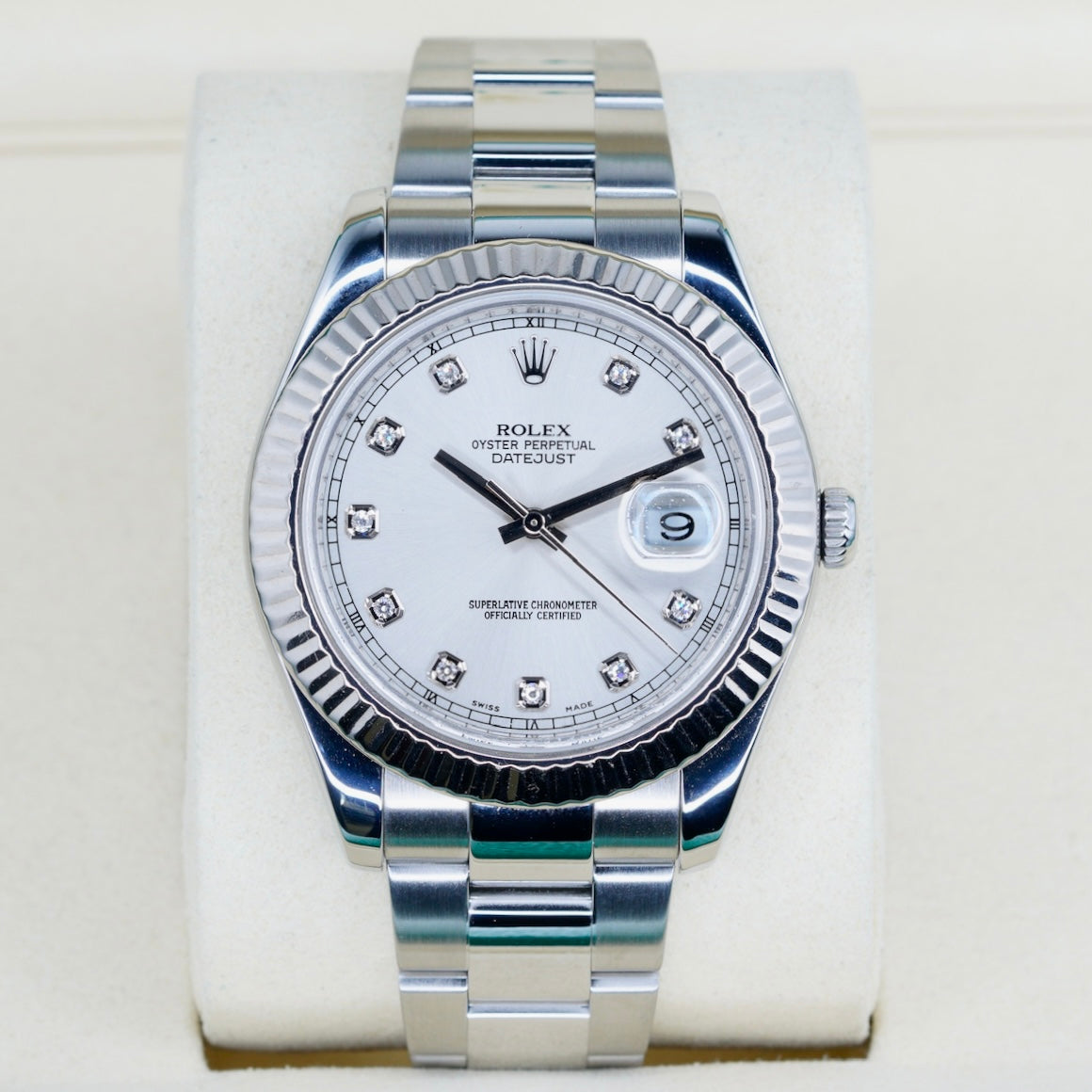 Rolex Datejust II 116334 Silver Diamond Dial Stainless Steel 41mm