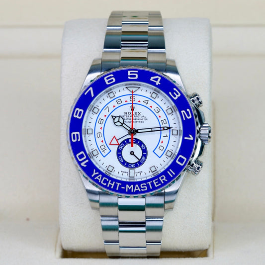 Rolex Yacht-Master II 116680 “MERCEDES” White Dial Blue Bezel Stainless Steel Mercedes Hands 44mm