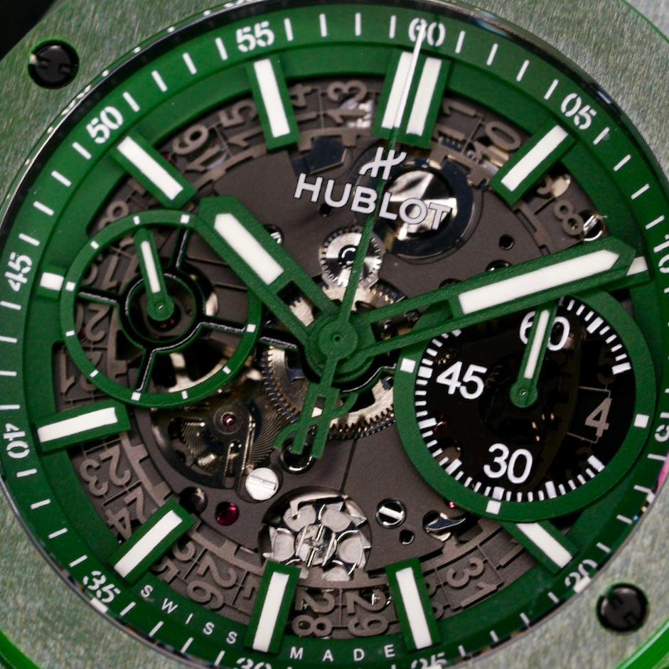 Hublot NEW Big Bang 451.GX.5220.GX “GREEN INTEGRAL” Skeleton Dial Green Ceramic 42mm