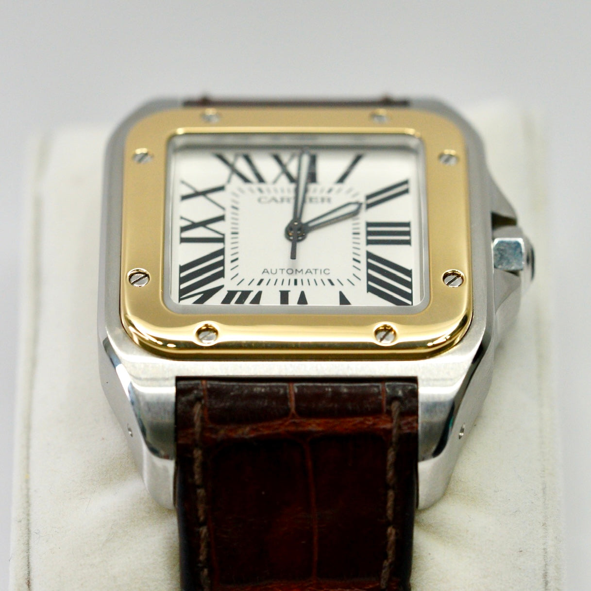 Cartier Santos 100 Xl 2656 Two-Tone Yellow Gold & Steel Leather Strap