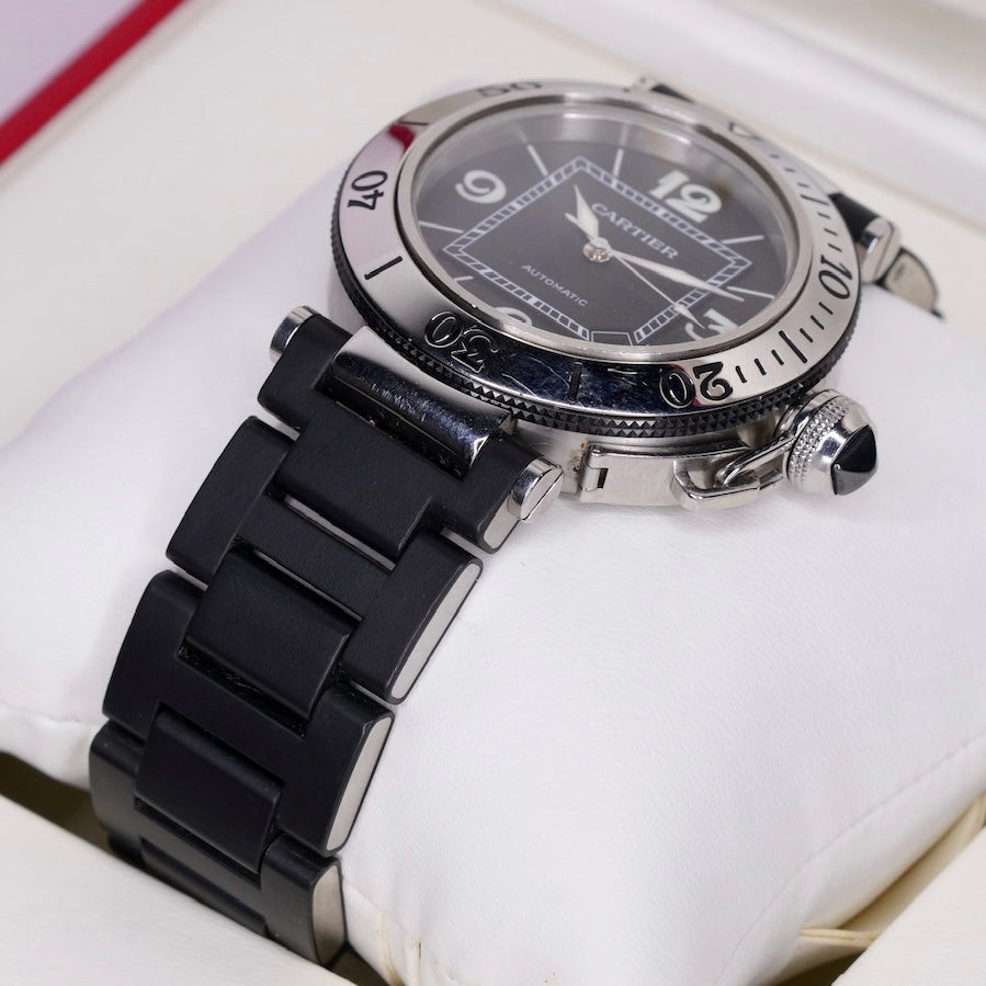 Cartier Pasha Seatimer 2790 Black Dial Stainless Steel & Rubber 40mm