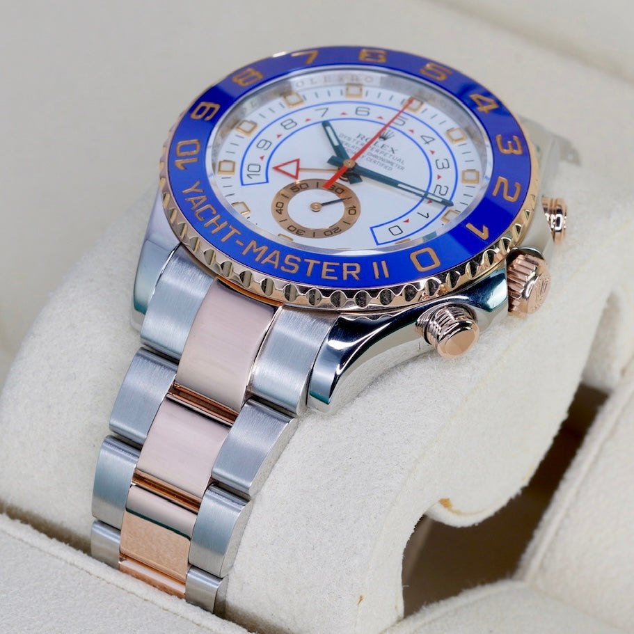 Rolex Yacht-Master II 116681 White Dial Blue Hands Two-Tone Rose Gold & Steel 44mm
