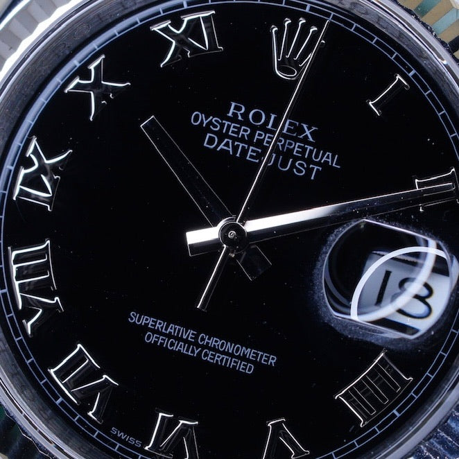 Rolex Datejust 116234 Black Roman Dial Stainless Steel Jubilee 36mm