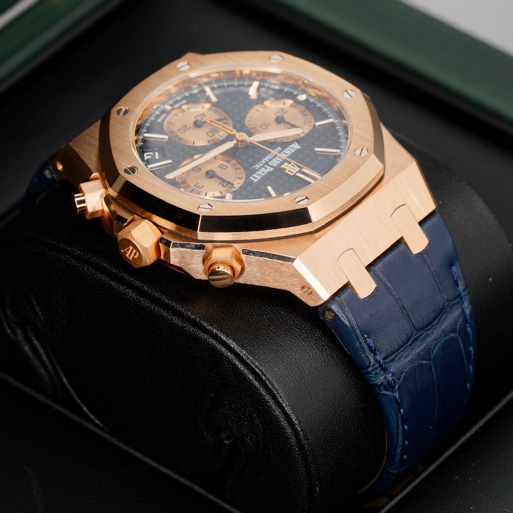 Audemars Piguet Royal Oak 26239OR.OO.D315CR.01 Blue Dial Rose Gold Blue Leather Strap Chronograph 41mm