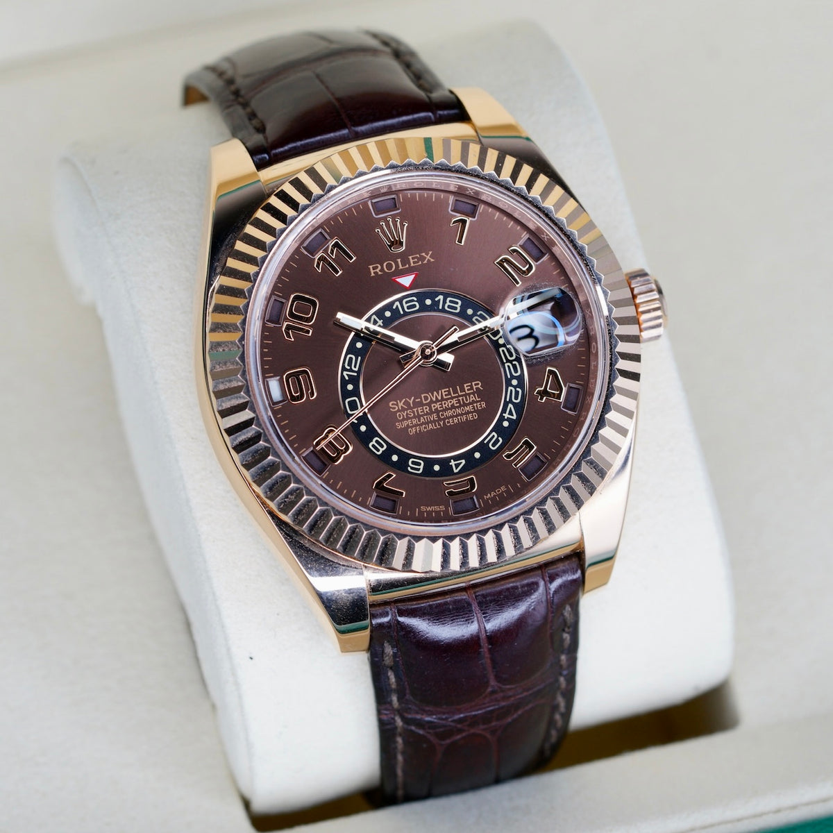 Rolex Sky-Dweller 326135 “CHOCO ARABIC” Brown Arabic Dial Rose Gold Leather Strap 42mm