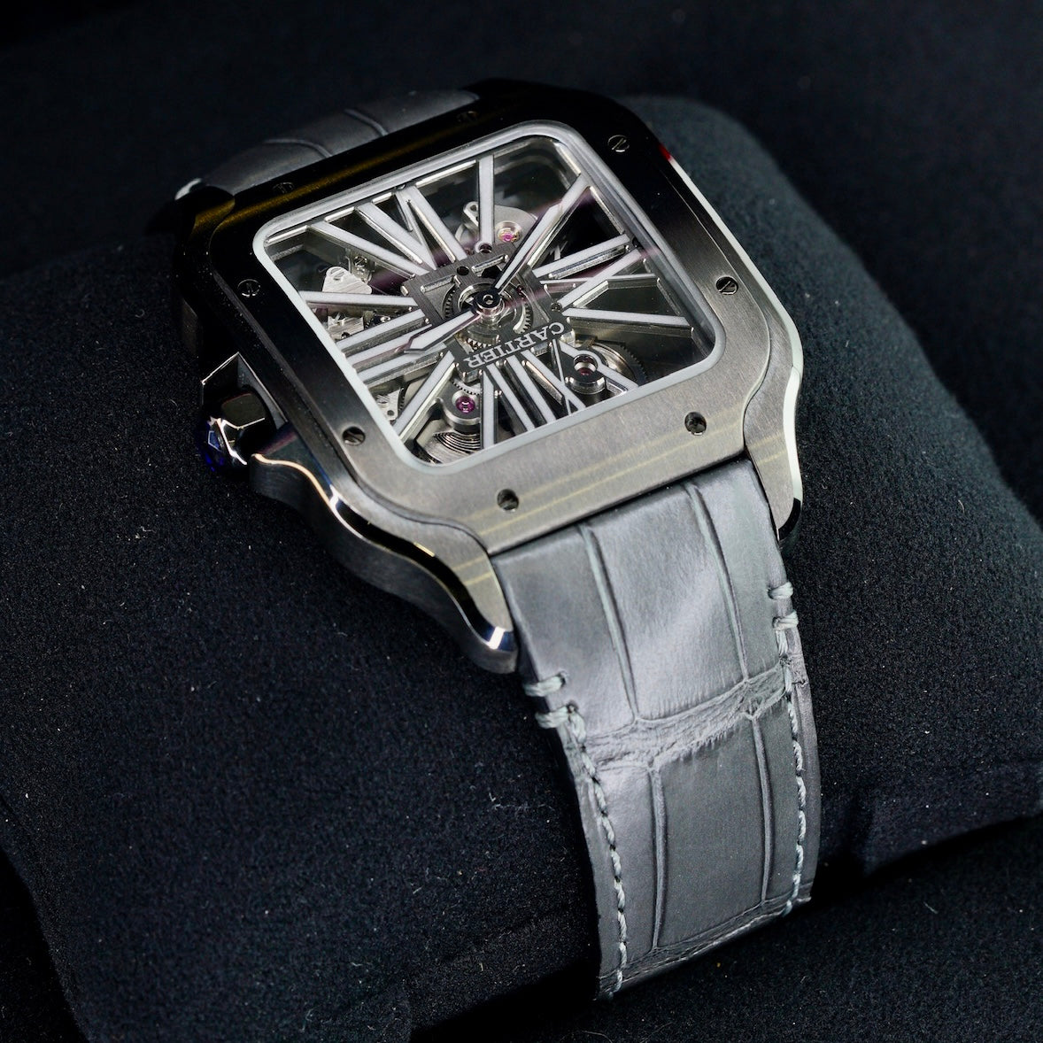 Cartier NEW OLD STOCK Santos De Cartier WHSA0009 Skeleton Black Stainless Steel Leather Strap 39.8mm 2020