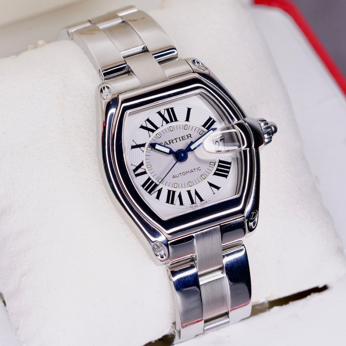 Cartier Roadster 2510 White Roman Dial Stainless Steel