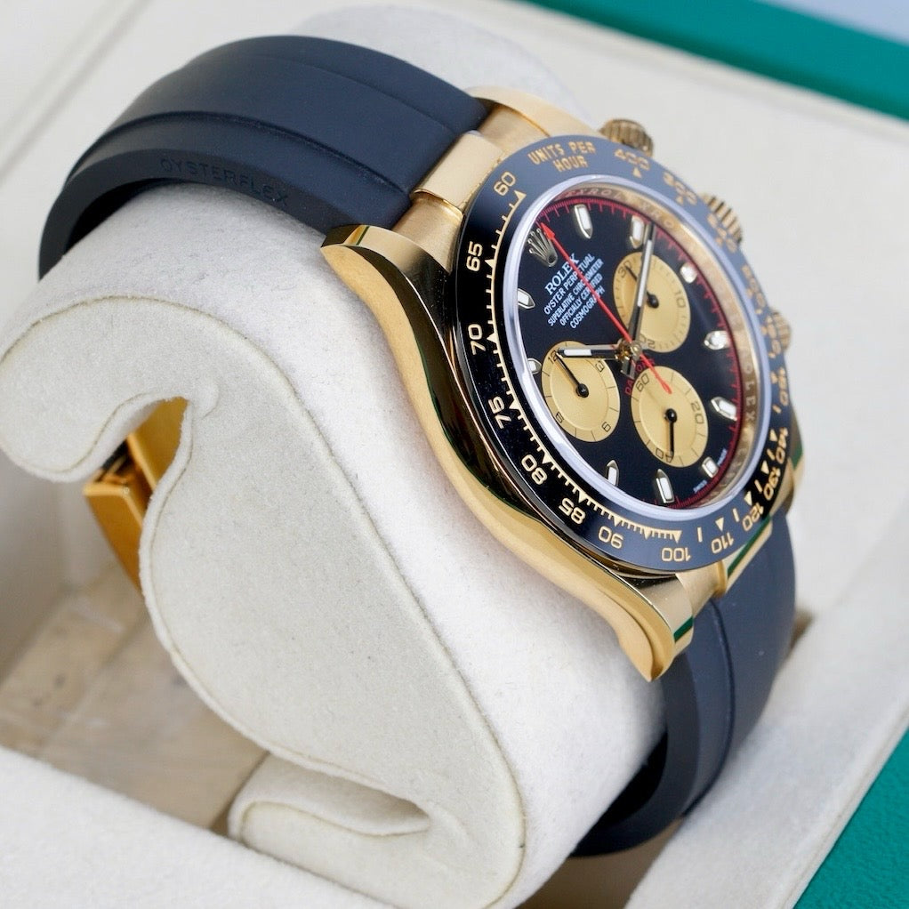 Rolex Daytona 116518LN “PAUL NEWMAN” Black Dial Yellow Sub Dials Yellow Gold Oysterflex 40mm 2018