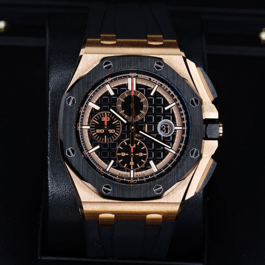 Audemars Piguet Royal Oak Offshore 26401RO.OO.A002CA.02 Black Dial Red Accents Rose Gold Chronograph 44mm