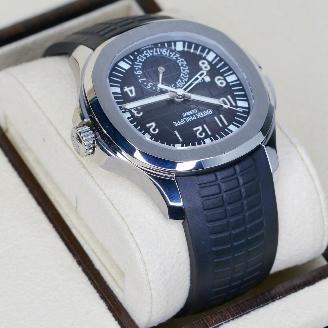 Patek Philippe Aquanaut 5164A-001 “BLACK TRAVEL TIME” Black Smoked Dial Stainless Steel Tropical Strap 40.8mm 2020