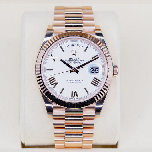 Rolex Day-Date 228235 White Roman Dial Rose Gold 40mm