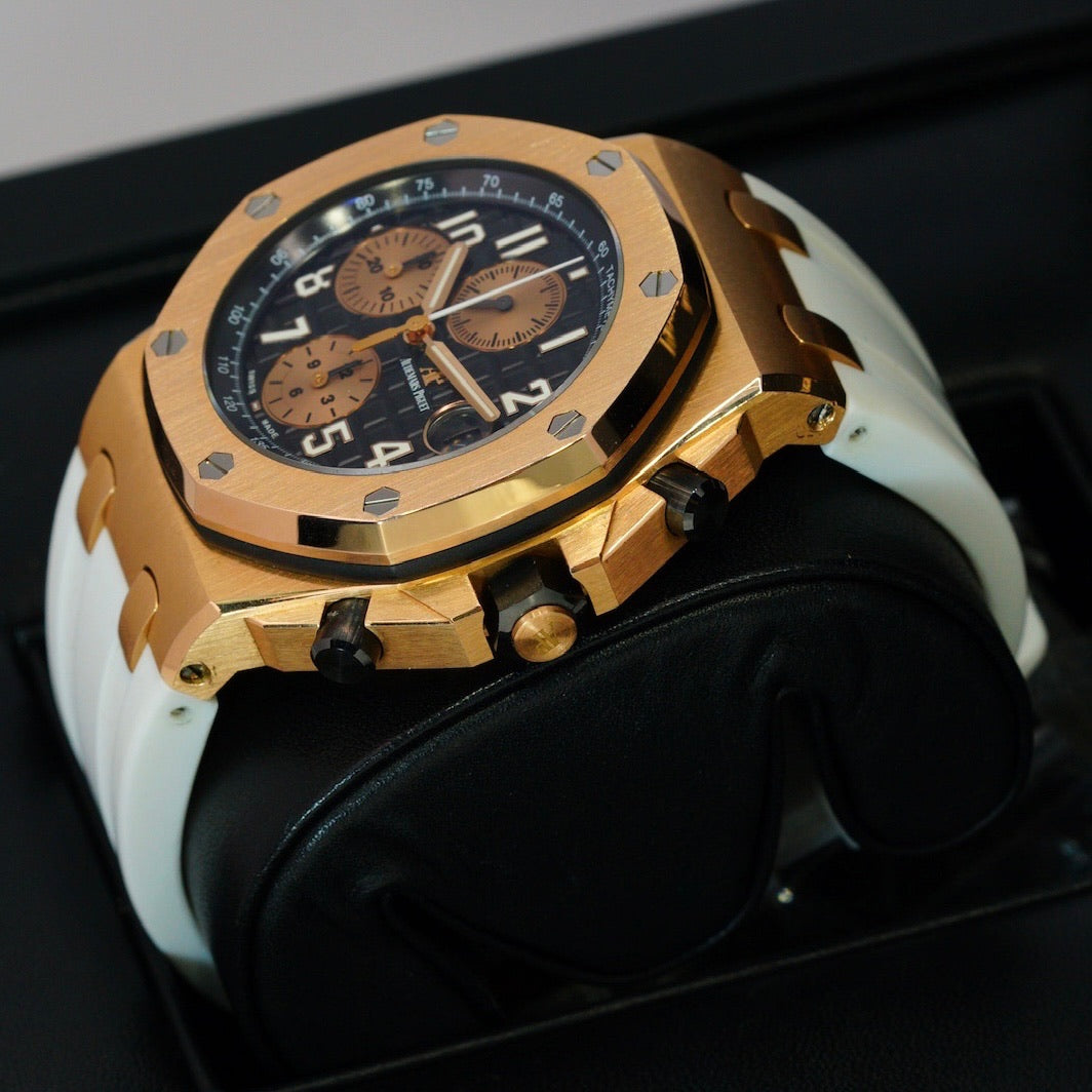 Audemars Piguet Royal Oak Offshore Chronograph 26470OR.OO.A002CR.02 “HALF BRICK” Black Dial Rose Gold Leather Strap 42mm