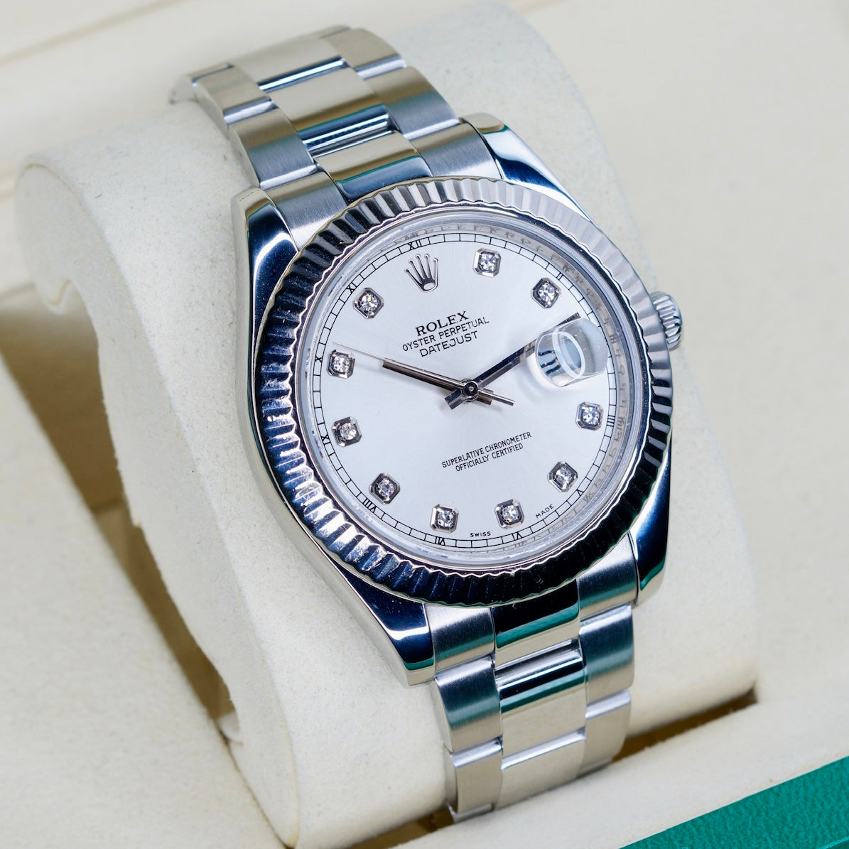 Rolex Datejust II 116334 Silver Diamond Dial Stainless Steel 41mm