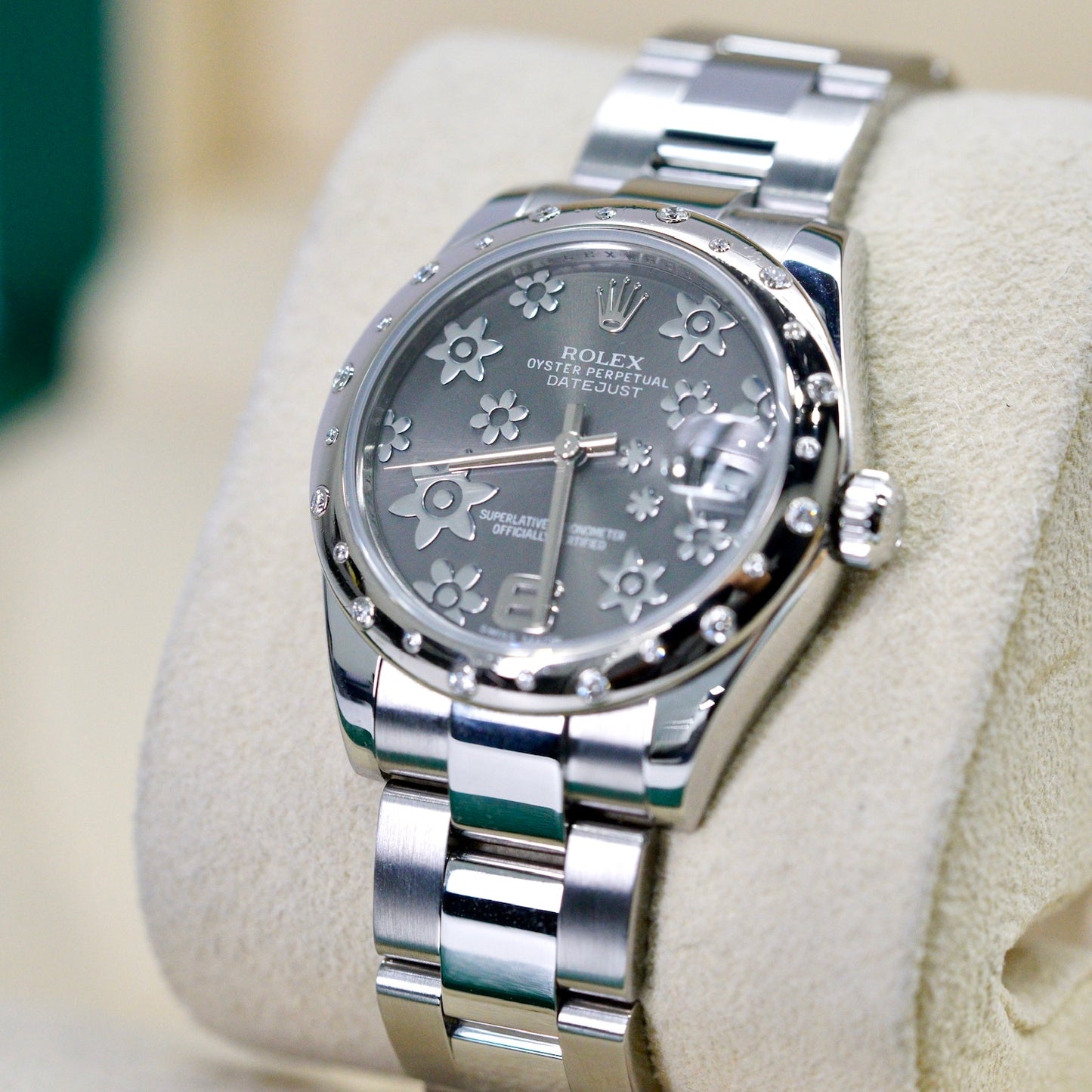 Rolex Datejust 178344 Floral Rhodium Dial White Gold Diamond Bezel Stainless Steel Case 31mm