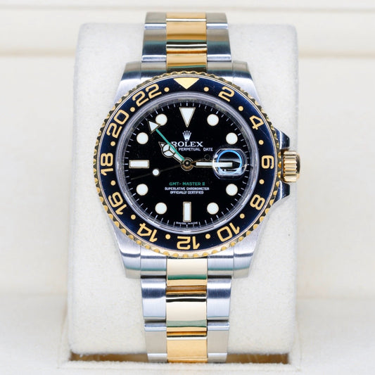 Rolex GMT-Master II 116713LN Black Dial Green Arrow Two-Tone Yellow Gold & Steel 40mm
