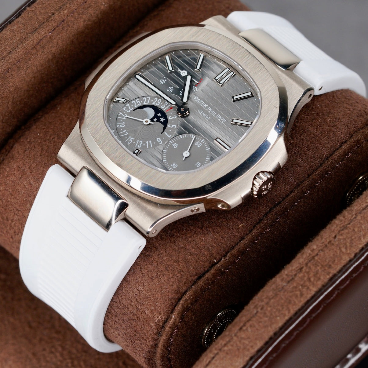 Patek Philippe Nautilus 5712G-001 Grey Dial White Gold Leather Strap 2021