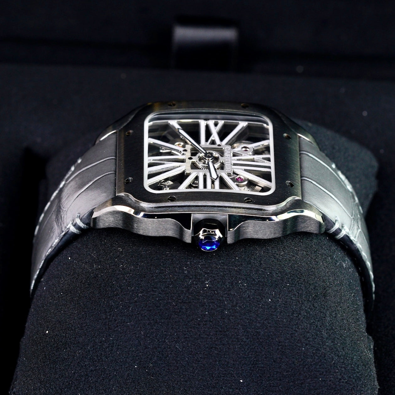 Cartier NEW OLD STOCK Santos De Cartier WHSA0009 Skeleton Black Stainless Steel Leather Strap 39.8mm 2020