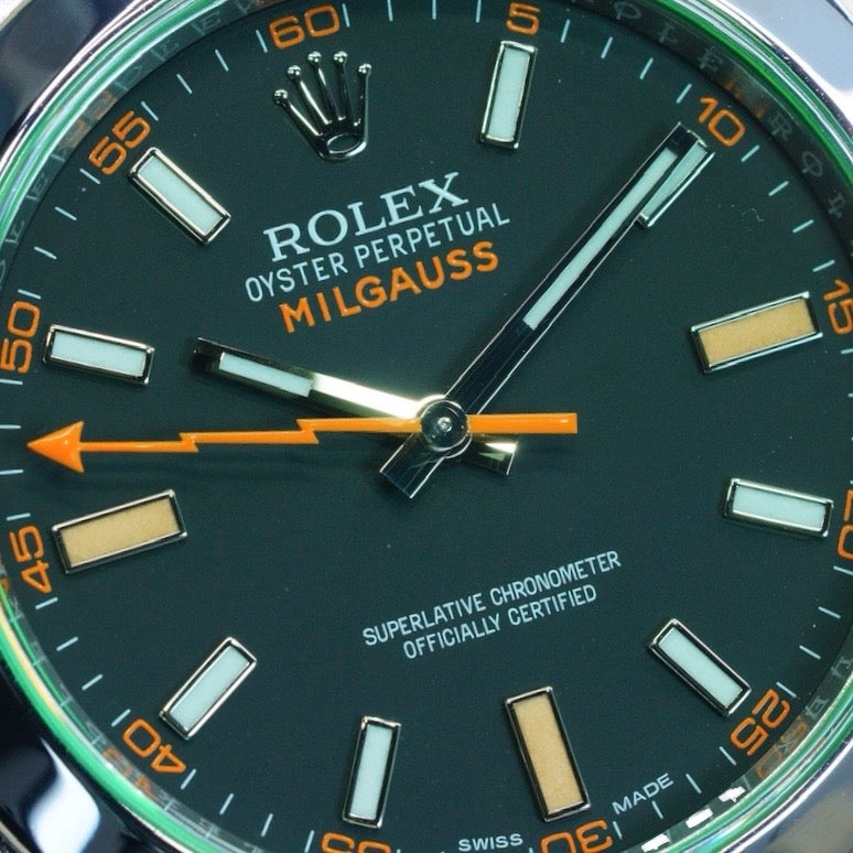 Rolex Milgauss 116400GV Black Dial Green Crystal Stainless Steel 40mm