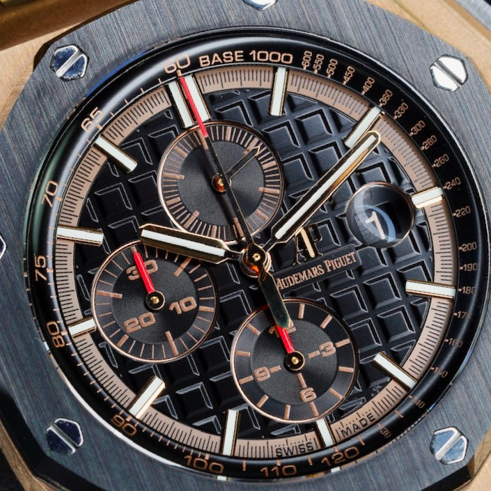 Audemars Piguet Royal Oak Offshore 26401RO.OO.A002CA.02 Black Dial Black Subdials Rose Gold Rubber Strap Chronograph 44mm