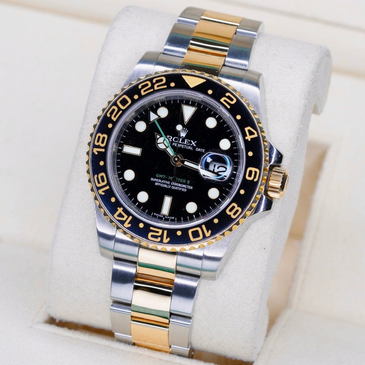 Rolex GMT-Master II 116713LN Black Dial Green Arrow Two-Tone Yellow Gold & Steel 40mm