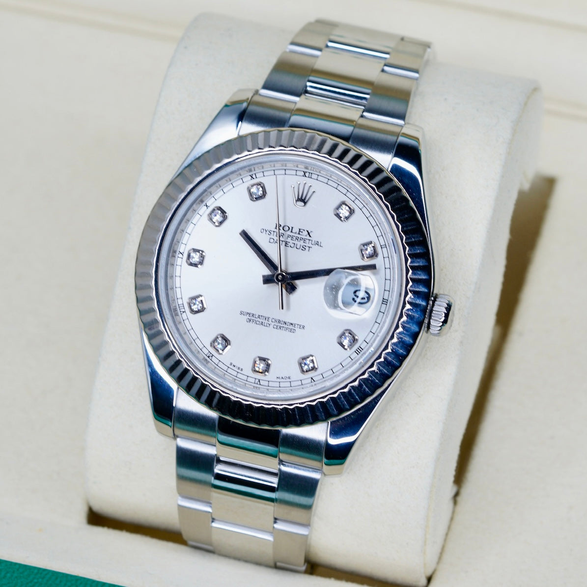 Rolex Datejust II 116334 Silver Diamond Dial Stainless Steel 41mm