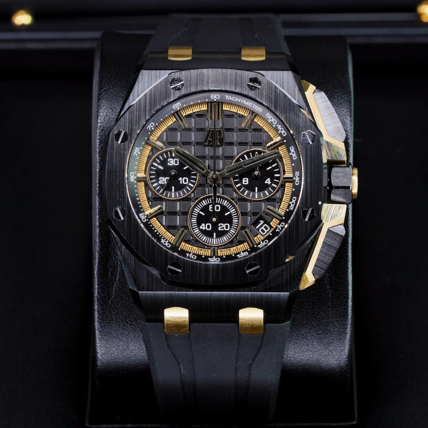 Audemars Piguet Royal Oak Offshore 26420CE.OO.A127CR.01 Ceramic Black Dial Yellow Accents Rubber Strap