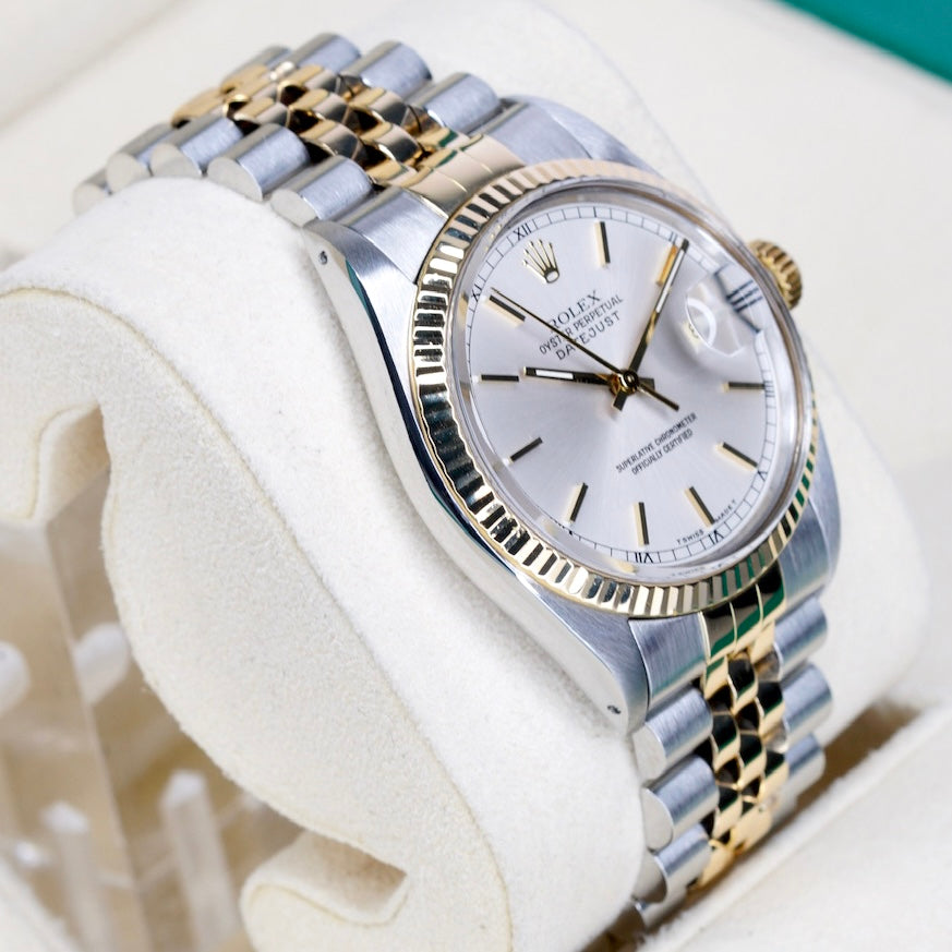 Rolex Datejust 16233 Silver Stick Dial Two-Tone Yellow Gold & Steel 36mm