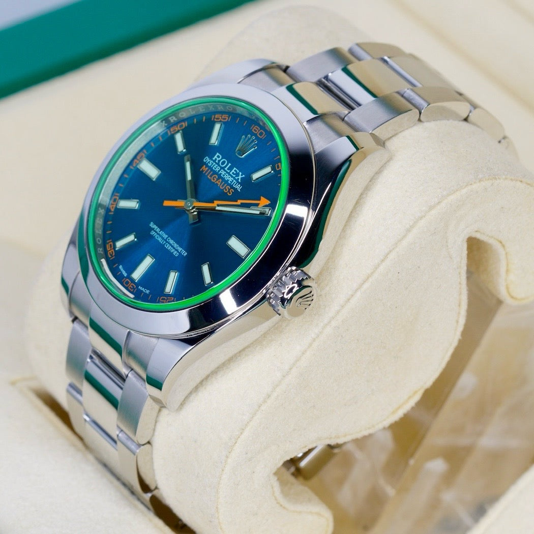 Rolex Milgauss 116400GV Blue Dial Green Crystal Stainless Steel 40mm 2017