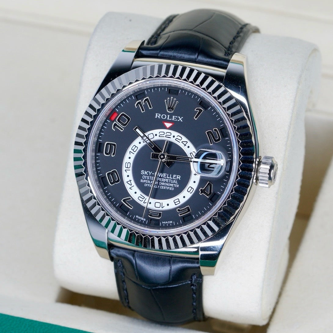 Rolex Sky-Dweller 326139 Black Arabic Dial White Gold Leather Strap 42mm
