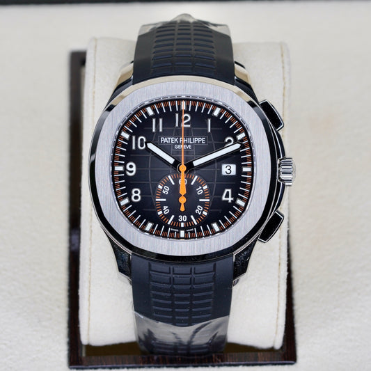 Patek Philippe NEW 2026 Aquanaut 5968A-001 “ORANGE AQUA” Black Dial Orange Accents Stainless Steel Tropical Strap 42mm