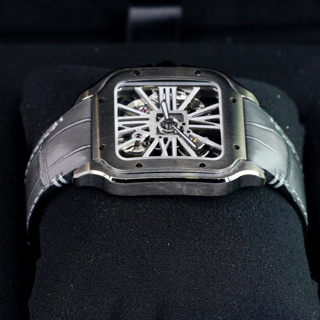 Cartier NEW OLD STOCK Santos De Cartier WHSA0009 Skeleton Black Stainless Steel Leather Strap 39.8mm 2020