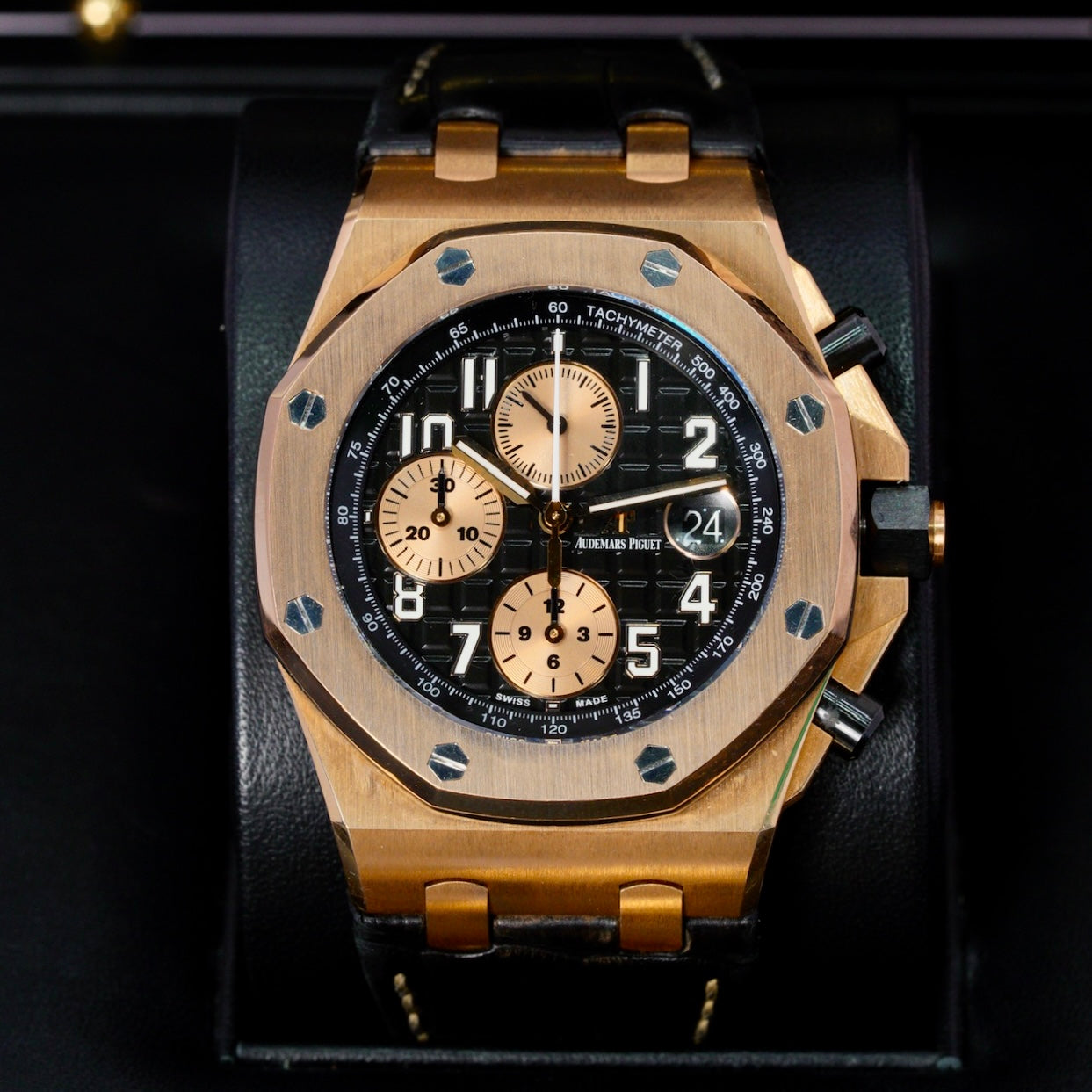 Audemars Piguet Royal Oak Offshore Chronograph 26470OR.OO.A002CR.02 “HALF BRICK” Black Dial Rose Gold Leather Strap 42mm