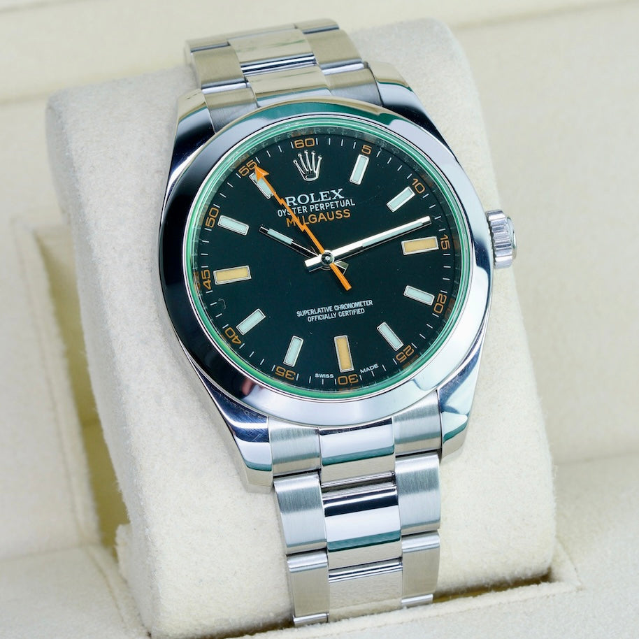 Rolex Milgauss 116400GV Black Dial Green Crystal Stainless Steel Oyster 40mm 2015