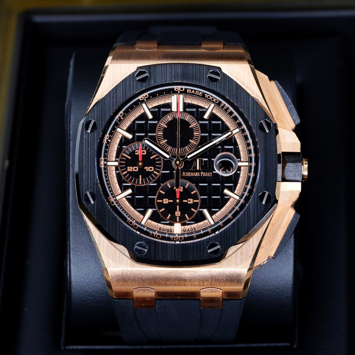 Audemars Piguet Royal Oak Offshore 26401RO.OO.A002CA.02 Black Dial Red Accents Rose Gold Chronograph 44mm