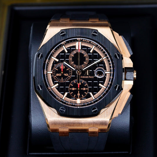 Audemars Piguet Royal Oak Offshore 26401RO.OO.A002CA.02 Black Dial Red Accents Rose Gold Chronograph 44mm