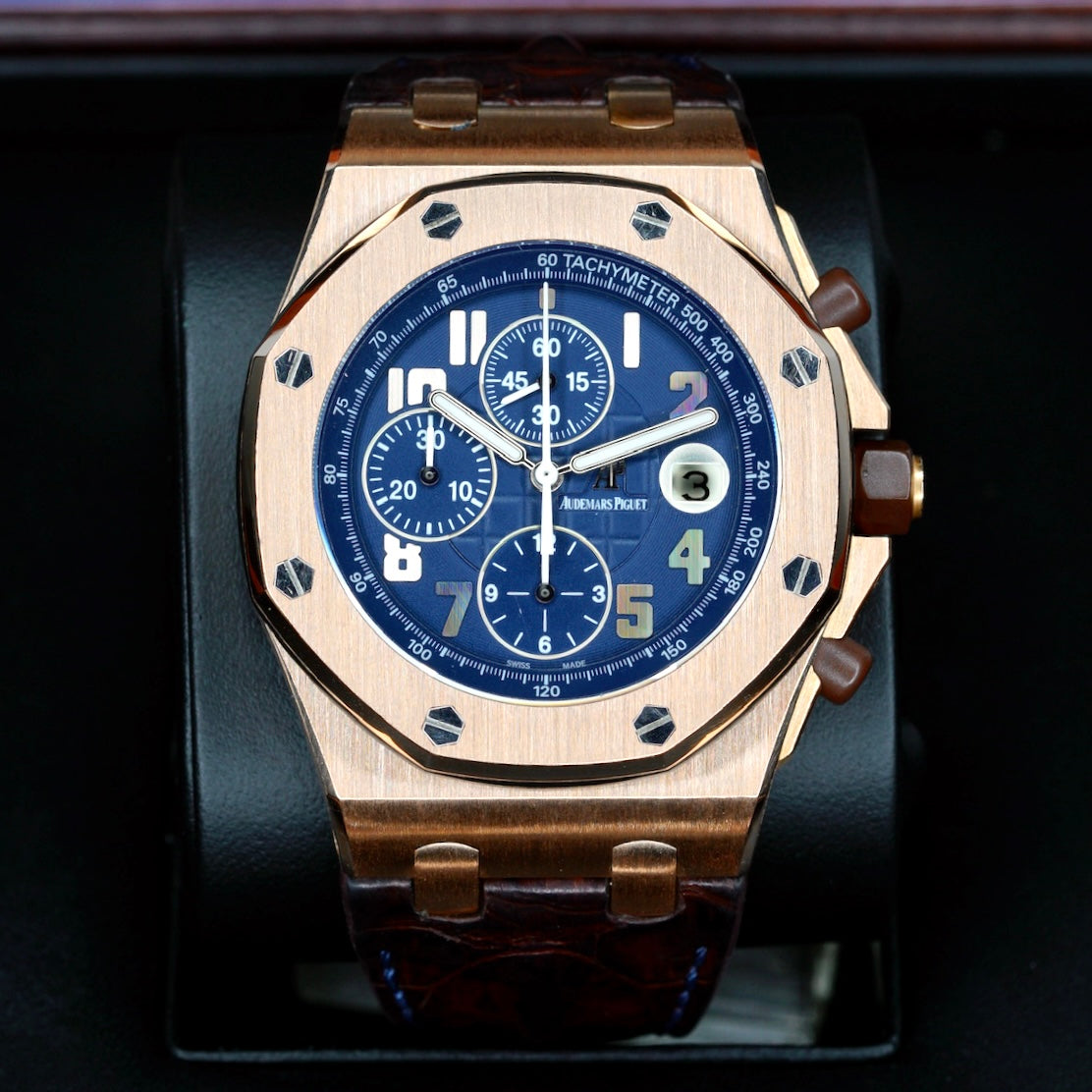 Audemars Piguet Royal Oak Offshore 26365OR.OO.D801CR.01 “PRIDE OF ARGENTINA” Deep Blue Dial Rose Gold Leather Strap 42mm