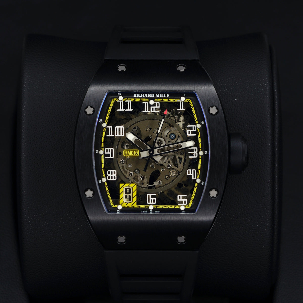 Richard Mille RM 010 “YELLOW FLASH” Skeleton Dial Yellow Accents Black Rubber Strap