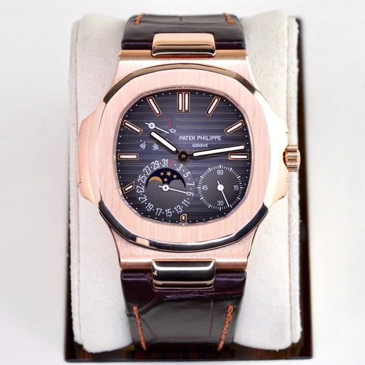 Patek Philippe Nautilus 5712R-001 Moon Phase Dial Rose Gold Leather Strap 2011