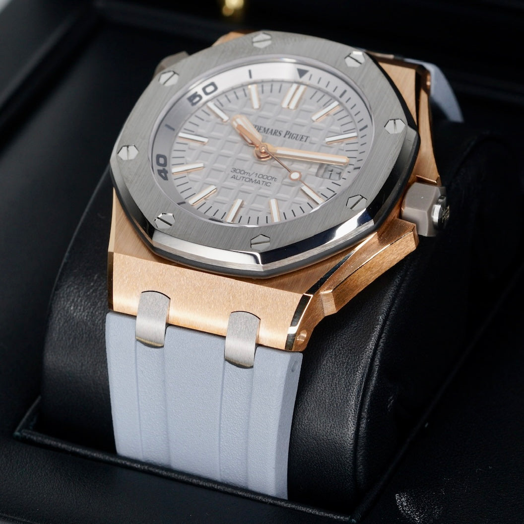 Audemars Piguet Royal Oak Offshore Diver 15711OI.OO.A006CA.01 “JAPAN EDITION” Grey Dial Rose Gold Rubber Strap 42mm