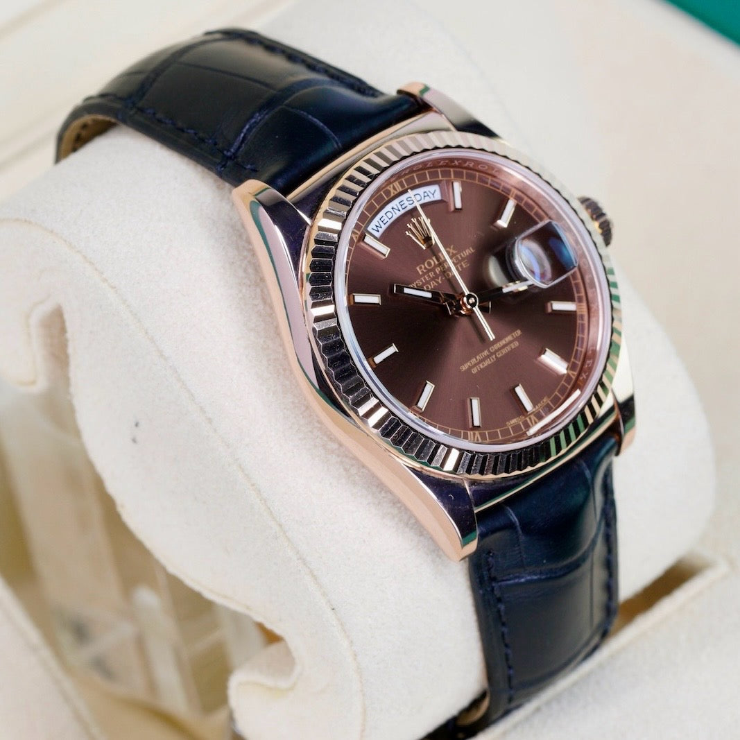 Rolex Day-Date 118135 “CHOCOLATE” Brown Dial Rose Gold Leather Strap 36mm
