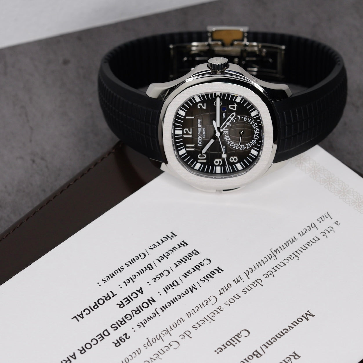 Patek Philippe Aquanaut Travel Time 5164A-001 “BLACK TRAVEL AQUA” Black Dial Stainless Steel Tropical Strap 2023