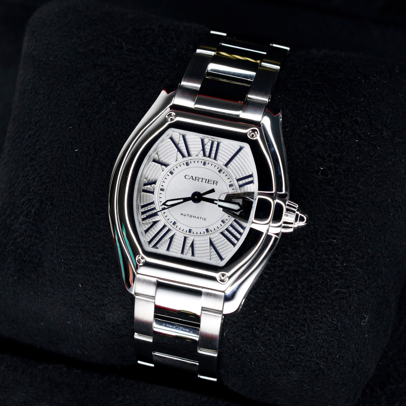 Cartier NEW 2026 Roadster WSRDPP19 M White Dial Blue Accents Stainless Steel