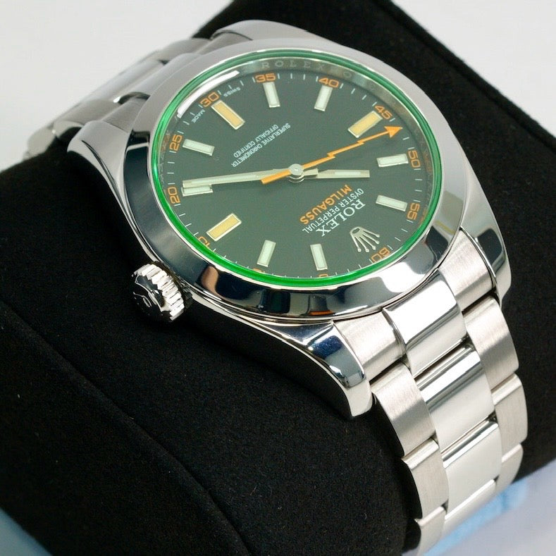 Rolex Milgauss 116400GV Black Dial Green Crystal Stainless Steel 40mm