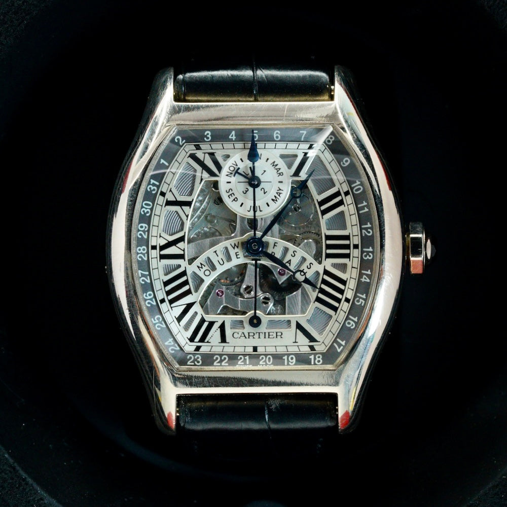 Cartier Tortue W1580048 Perpetual White Gold Skeleton Dial