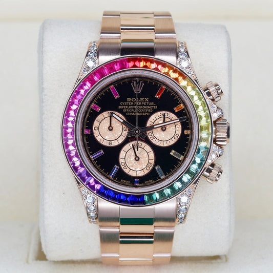 Rolex Daytona 116505 “AM RAINBOW” Black Dial Aftermarket Rainbow Set Rose Gold 40mm