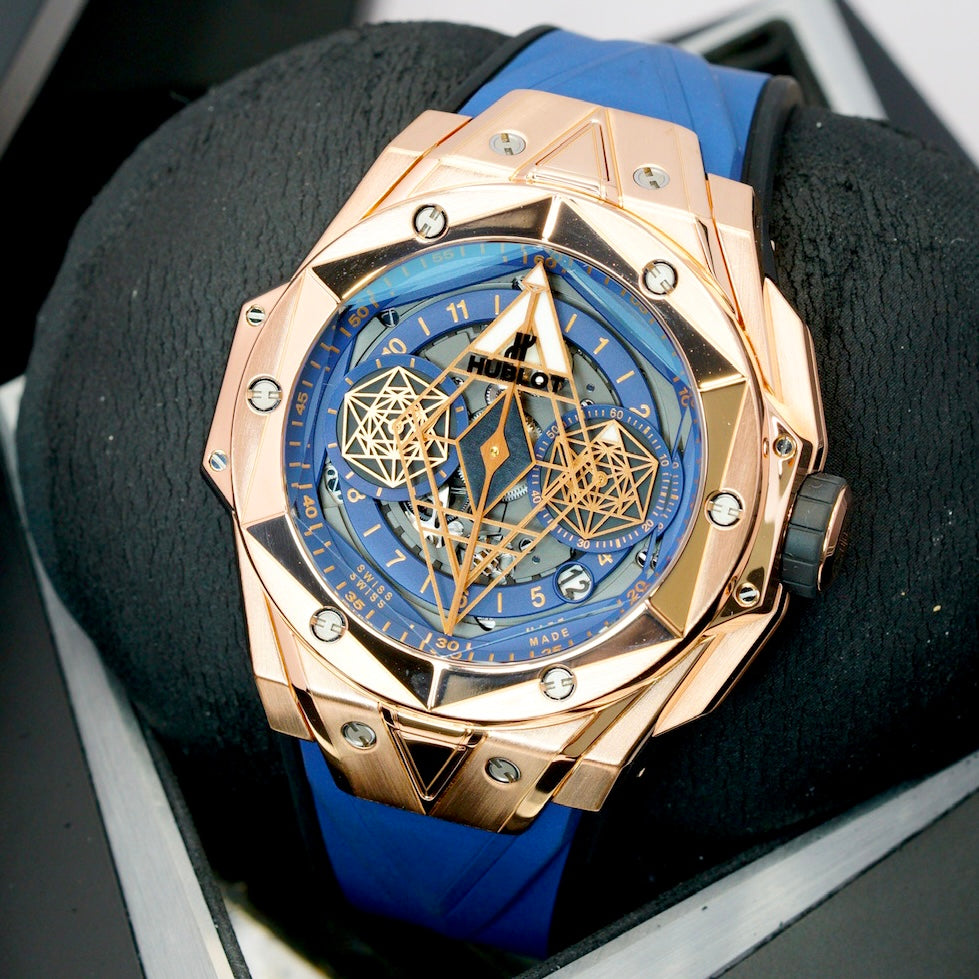 Hublot Big Bang Sang Bleu II 418.OX.5108.RX.MXM20 Unico King Gold Blue Skeleton Dial 45mm Limited Edition 100