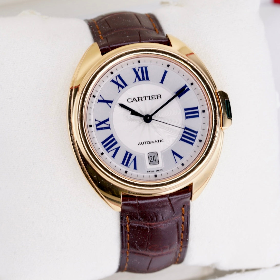 Cartier De Cartier Cle WGCL0004 White Dial Rose Gold Leather Strap