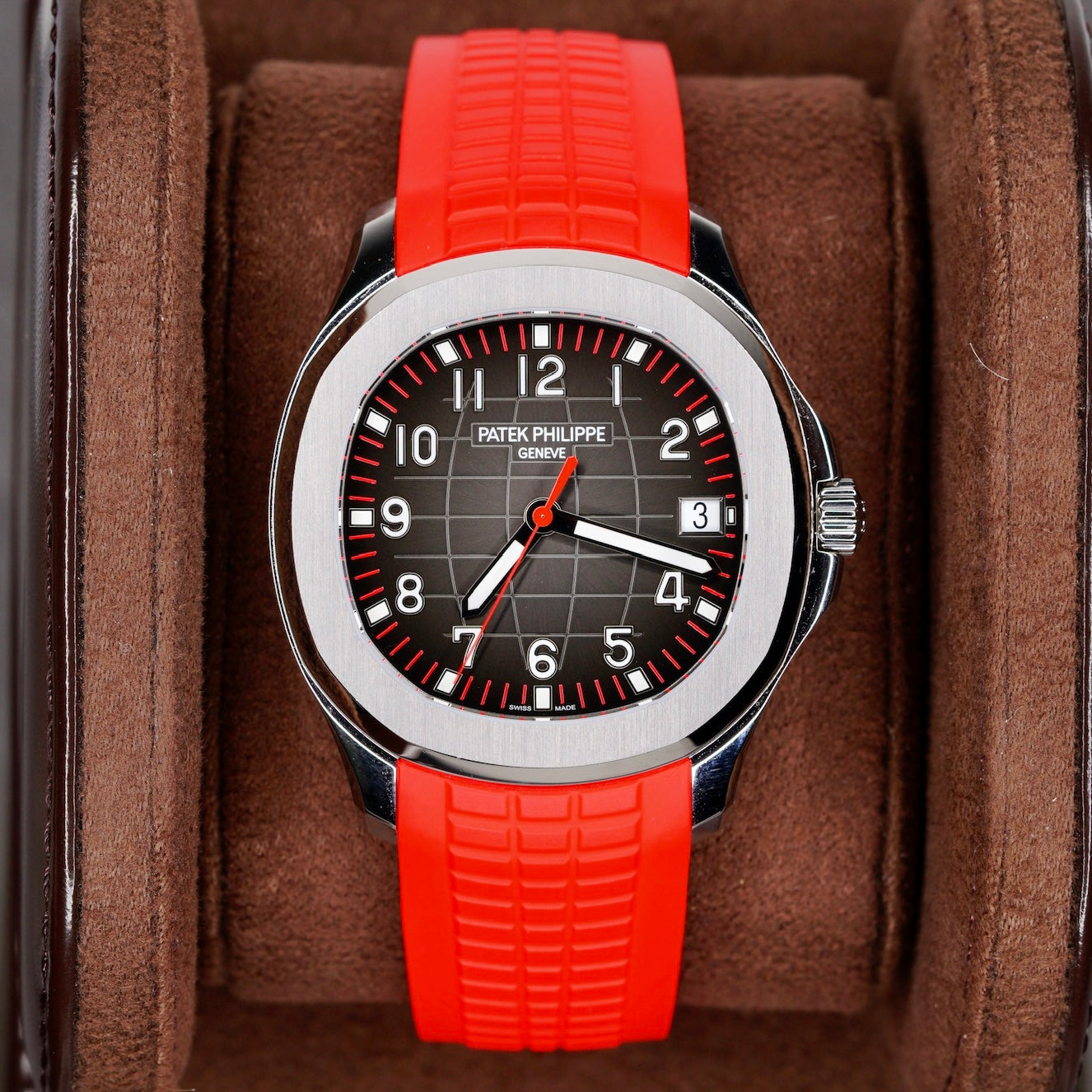 Patek Philippe Aquanaut 5167A-012 “SINGAPORE” Black Dial Red Accents Red Tropical Strap Limited Edition
