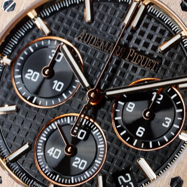 Audemars Piguet Royal Oak 26240OR.OO.D002CR.01 “50th ANNIVERSARY” Black Dial Black Rubber Rose Gold Chronograph Leather Strap 41mm 2022