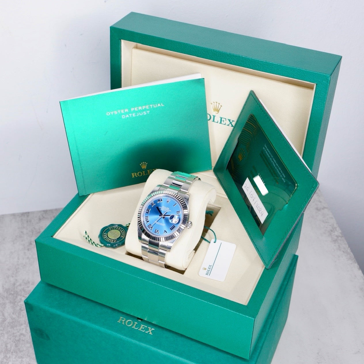 Rolex NEW OLD STOCK Datejust 126334 “AZZURRO” Blue Roman Dial Stainless Steel Oyster 41mm